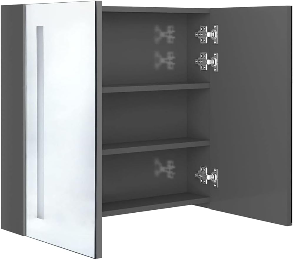 Mirror Cabinet Bathroom Cabinet Wall Cabinet Bathroom Furniture Bathroom Cabinet with Mirror LED Bathroom Mirror Cabinet Glossy Grey 62 x 14 x 60 cm