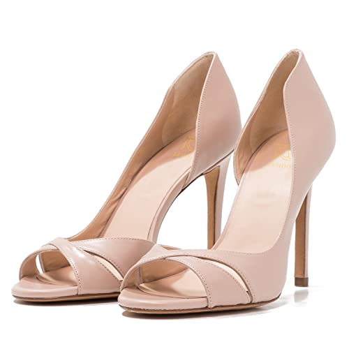 Lehoor Women Peep Toe Stiletto High Heels Cross Strap D’orsay Sandal Heels Slip On Retro 3.5 Inch Stiletto Heel Pumps Open Toe Side Cut Sandals Matte Leather Sexy Office Wedding Party Pink 6 M Us #TOP22