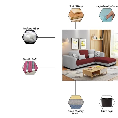 Image of Galib RHS 4 Seater L Shape Sofa Set for Living Room (Maroon Grey Fabric) Premium Fabric Sofa
