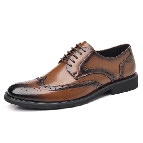 Men's Leather Retro Wingtip Oxford Shoes Classic Lace-Up Plain Toe Slip-On Low Heel Dress Brogue Derby Shoes for Business Wedding Work Casual Occasions