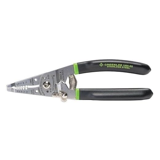 Greenlee 1955-SS Stainless Steel Wire Stripper for 10-18 AWG Solid and 12-20 AWG Stranded, Heavy-Duty Stripper, Cutter, and Crimper Tool