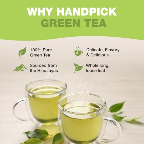 HANDPICK, Green Tea Bags - 100 Eco-Friendly Tea Bags | 100% Halal Certified | Resealable Pack for Freshness | Delicate & Flavory | Direct From India