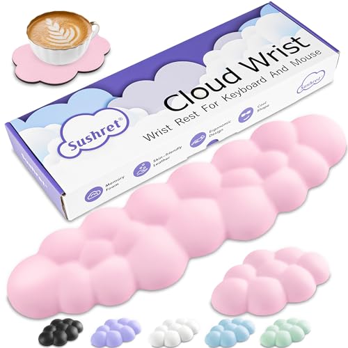Sushret CWR-Set – 3-teiliges wolkenförmiges Handgelenkstützen-Set, 63D Memory-Schaum, atmungsaktives Vegan-PU, Antirutsch, 7 Farben
