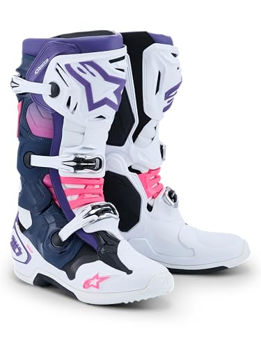 Image of Alpinestars Tech 10 Boots, High-Performance Motocross Boots, CE-Certified, 10, White /Violet /Navy blue /Pink Fluo
