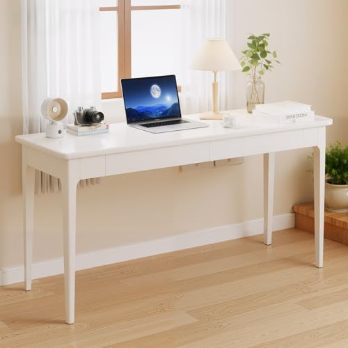 机 デスク パソコンデスク 学習机 勉強机 天然木 引き出し付き 耐荷重250KG 無垢材 スリム シンプル おしゃれ たっぷり収納 北欧風 書斎 在宅勤務 ホームオフィス 省スペース 簡単組立 収納 (白, 幅100x奥40x高75cm)
