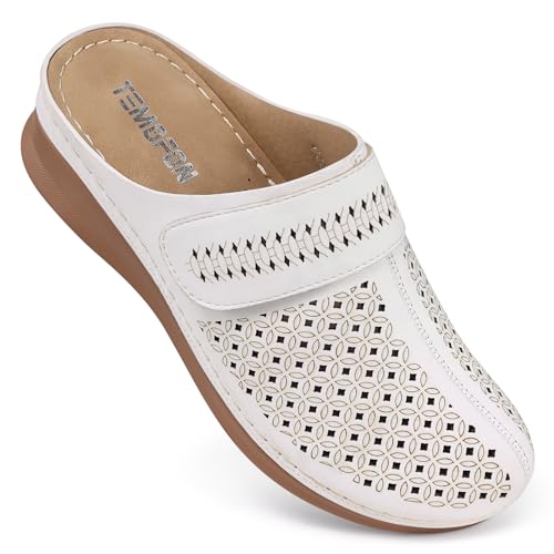 Image of TEMOFON Clogs for Women Mules Shoes: Comfortable Arch Support Closed Toe Sandals Backless Low Wedge Slip on Shoes
