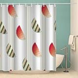 MOXINO Wassermelone Duschvorhang Anti-Schimmel 120x180 cm Polyester Stoff Textil Waschbar Wasserdicht Badvorhang 3D Wassermelone Motiv Duschvorhänge Badezimmer mit 12 Haken（Stil 124-6）