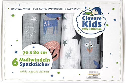 Clevere Kids baby-collection Deer Stars Lot de 6 serviettes en mousseline Motif Deer Stars Cover