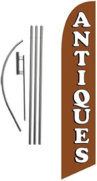 Antiques Store Advertising Feather Banner Swooper Flag Sign with Flag Pole Kit and Ground Stake