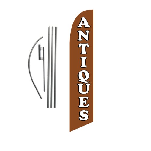 Antiques Store Advertising Feather Banner Swooper Flag Sign With Flag Pole Kit And Ground Stake #TOP19