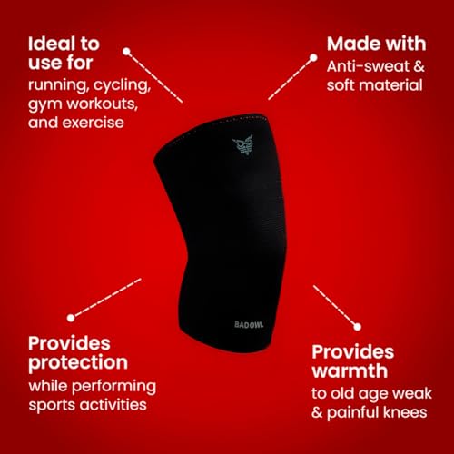Image of BADOWL Flexa Knee Cap for Men and Women | All-Day Comfort Compression Sleeve for Joint Support, Running, Gym, Sports, Injury Recovery - Black (1 Pack) (XL)