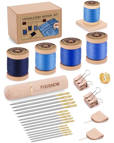FOUSNOW Upholstery Repair Kit, Sewing Kit with Blue Sewing Threads,