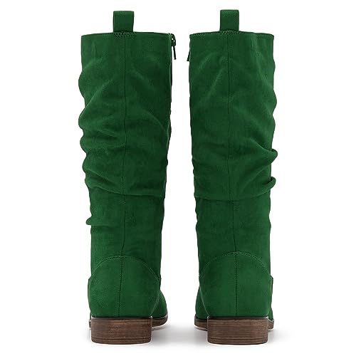 MOOMMO Women Mid Calf Slouch Boots Suede Calf High Boots Flats Flat Heel Long Boots Wide Calf Side Zipper Winter Boots Round Toe Flat Boots Retro Cute Casual Comfy Winter 4-13 M US3