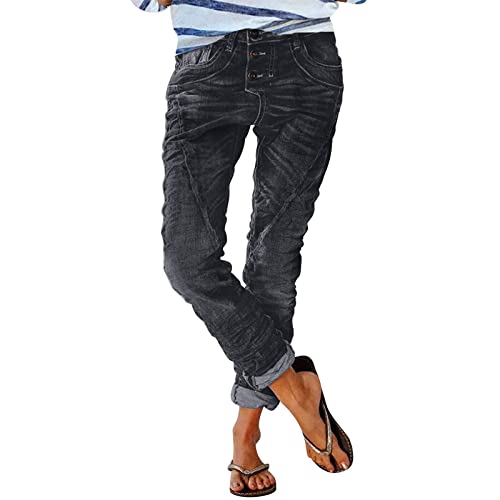 Pantalon en jean déchiré femme tendance mode denim usé et délavé coupe droite confortable