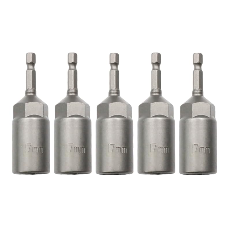 6-19mm Quick-Change 1/4 inch Hex Shank Metric Deep Socket Screwdriver Impact Nut Setter Extractor Remover Driver Drill Bit, 80mm Length, for Electric Manual Impact Screwdriver (5, 17mm)