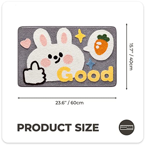 Cartoon Bath Mat, Soft Microfiber Foot Mat, Low Pile Bathroom Rug Anti Slip Durable Bath Runner Rug Super Absorbent Bath Rug Machine Washable Door Mat Small Carpet, 15.7 X 23.6 Inches, Rabbit #TOP1