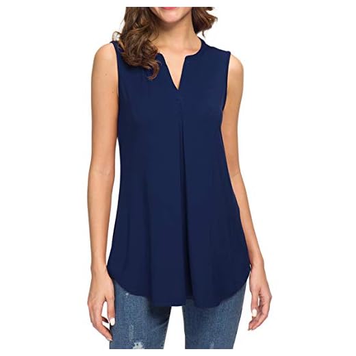 Neineiwu Women's Sleeveless Tank Sexy Blouses V Neck Loose Casual Stretch Tank Tops (Navy Blue XL)