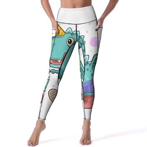 Legging licorne dinosaure pour femme pantalon de sport yoga taille haute gym en taille S
