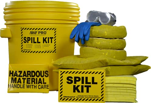 Image of AWF PRO 20 Gallon Hazmat Spill Kit, 59 Pieces | Includes DOT Approved 20 Gallon Drum, Sorbent Socks, Pads, & Pillows, & Accessories