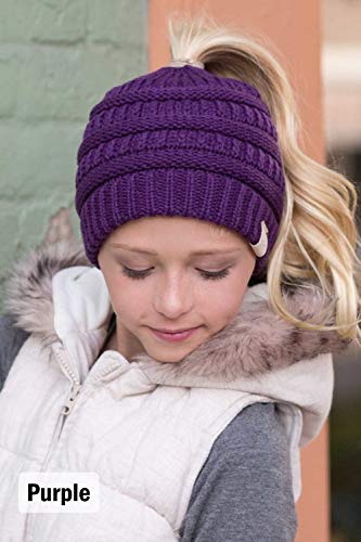 Funky Junque Kid's BeanieTail Children’s Ponytail Messy Bun Beanie Solid Ribbed Hat2
