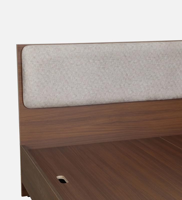 Image of Mintwud Pepperfry Solid Engineered Wood Kawasaki King Size Bed with Upholstered Headboard | Wooden Palang Without Storage | Ideal Furniture for Living Room, Bedroom, Hotel (Planked Walnut Finish)