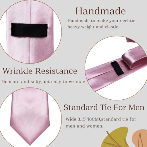 Image of WOXVM Men's Ties Classic Solid Satin Tie Pure Color 3.15 inch Mens Necktie, Premium Formal Black Ties For Men Business & Wedding