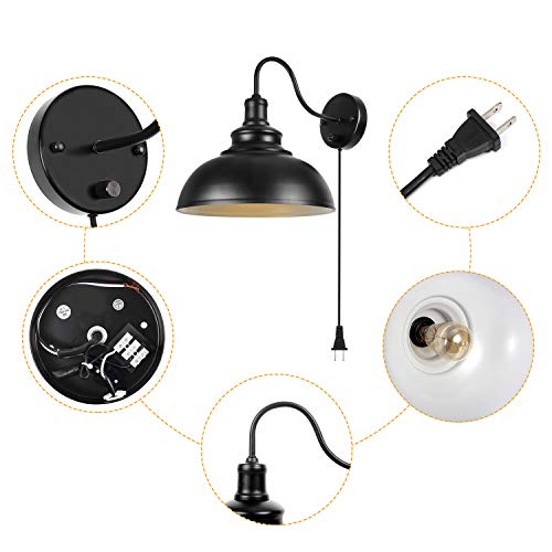 Gooseneck Wall Lamp Black Industrial Vintage Farmhouse Wall Sconces Lighting Wall Light Fixture With Plug In Cord And On Off Switch For Bedroom Nightstand #TOP3