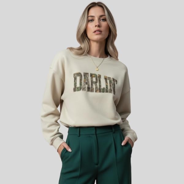 FITIN Unisex Darlin’ Camo Sweatshirt for Women – Western Country Graphic Crewneck Camouflage Southern Pullover