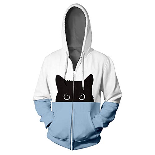 Smileyth Women Men Couple Sweatshirt Cute Cat Print Drawstring Hoodie with Pockets Hip Hop Zipper Color Block Long Sleeve Coat Autumn Soft Comfortable Sportswear