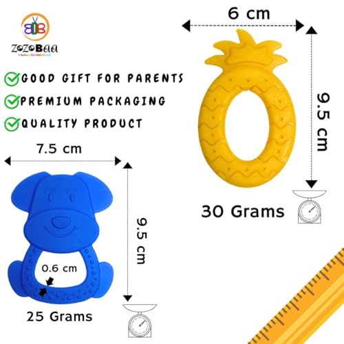 Image of Cute Shape Soft Silicone Teether for Baby Gums, Teething Toys for Babies, BPA Free, Pain-Relief, Non-Toxic, 100% Food Grade, Soothing, Easy to Grasp Chewable - Rhino+Pineapple+Dog (Pack of 3)