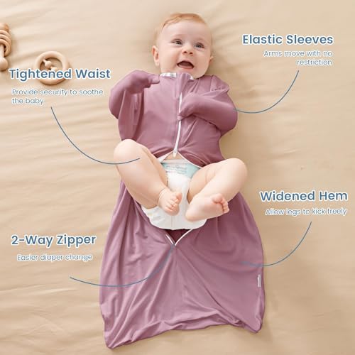 Image of ZIGJOY Swaddle Sleep Sack 3-6 Months, 1.0 Tog Baby Wearable Blanket | Rayon Made from Bamboo, Long Sleeves, Arms Free, 2-Way Zipper, High Stretchy