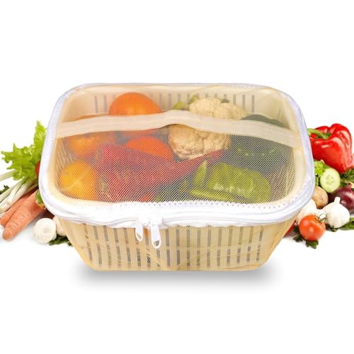 Image of GI9IUS Round Shape Multipurpose Safe Net Cover Plastic Fruit & Vegetable (Onion,Potato) Storage Basket (Off-White)
