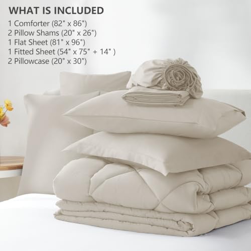 Image of CozyLux Full Size Comforter Sets Beige - 7 Pieces Bed in a Bag Full, Luxury Soft Bed Set for All Seasons, Bedding Set with Down Alternative Comforter, Sheets, Pillowcases & Shams
