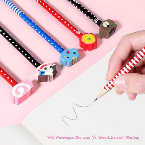 36 PCS Pencils with Rubbers, Cute Pencil Gifts for Children, Random Cartoon Pencils with Erasers Toppers for Home Office School Supplies - Image 4