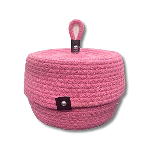 Image of Multi-Purpose Essential Jute Basket With Lid Storage Baskets For Bathroom Living Room & Kitchen | Organizer Box | Storage And Organizer Box (Pink)