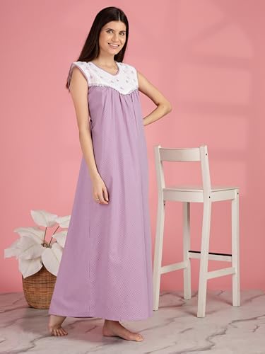 Image of 9shines Label Cotton Sleeveless Nighty | All Over Print Maxi Night wear for Women | Full Length Night Gown Night Dress for Women Stylish (Cotton Sleeveless 25)