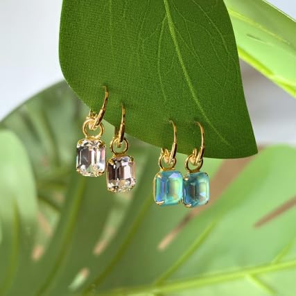 Sorrelli Octavia Huggie Hoop Earrings – Emerald-Cut Crystal Drop on Dainty Hoop in Crystal Clear and Gold-Tone Finish - Image 4