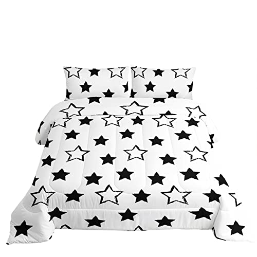 Axolotl Kids Full Bedding Comforter Set,3Pcs Super Cute Soft Black And White Stars Quilt Set Bed In A Bag With 1 Comforter 2 Pillowcases For Kids Boys Girls Teens Adults Room Decor All Season #TOP2
