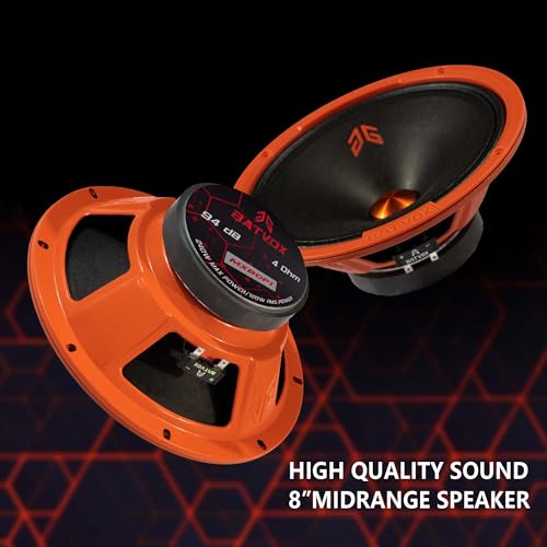 Image of MX80P1 Loudspeaker 8 Inch Midrange 480 Watts 4 Ohms Orange Dust Cap, Premium Quality Audio Door Speakers for Car or Truck Stereo Sound System, Orange (2 Speakers)