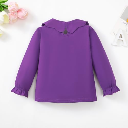 Image of 12M-14Y Toddler Baby Girls Peter Pan Collar Blouse Kids Girl Solid Color Puff Sleeve T-Shirts Casual Tee Tops