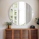 Tanmicoshomy Large Round Mirror 36 inch, White Wood Framed Circle Wall-Mounted Bathroom Mirror with Tempered Glass-Shatterproof for Entryway, Living Room or Bedroom