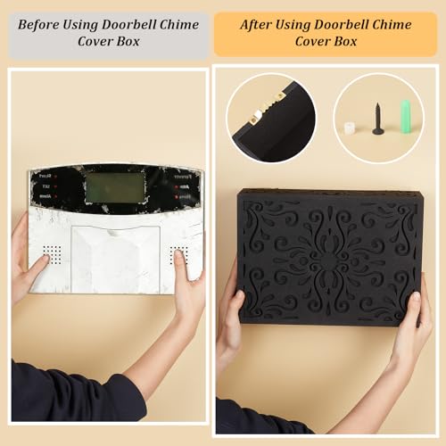 Doorbell Chime Cover Box Only, 10.4x7.3x3.3In Decorative Wooden Door Bell Chime Box with Screw for Installation, Wall-Mount DoorBell Cover, Universal Indoor Door bell Covers for Home Upgrade(Black) by GLASSWINDS - Used condition - Image 3