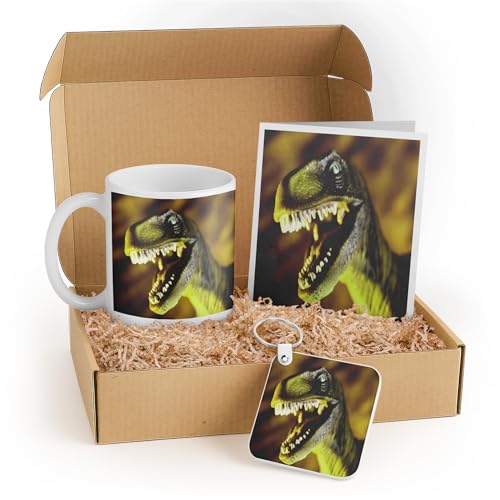3dRose Dinosaur Mug and Keychain Gift Set – Includes Mug, Keychain, and Card – Perfect for Kids' Birthdays and Holiday Surprises