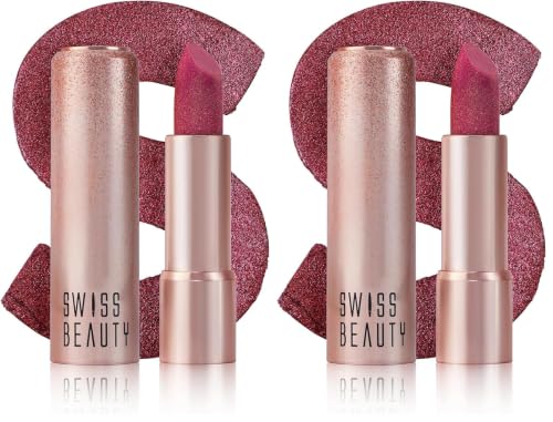 Image of Swiss Beauty More Than Glitter Lipstick | Glittery Finish | Nourishing | With Vitamin C | One Swipe Smooth Glide | Shade- 4 Glitter Rose, 3gm (Pack of 2)