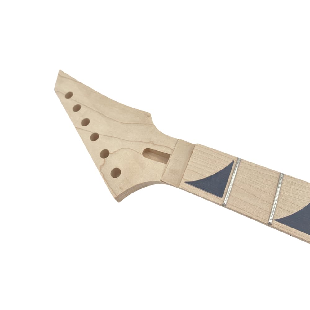 Manico per chitarra elettrica, 24 tasti, 65 cm, tastiera in legno d'acero, per chitarra Floyd Rose, dado di bloccaggio fai da te, pinna di squalo, intarsio di ricambio (bullone sul tallone