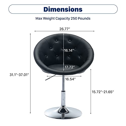 Kcc Swivel Vanity Chair, Height Adjustable Makeup Chair, Tufted Round-Back Chair With Chrome Frame, Modern Accent Chair For Living Room, Makeup Room, Black #TOP1