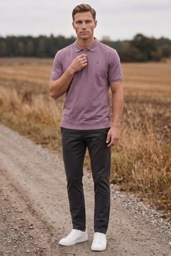 Image of Louis Philippe Men's Slim Fit Zipper Polo T-Shirt in 100% Cotton Pique Fabric for Casual Wear