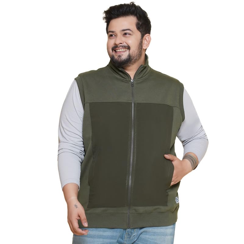 john pride Plus Size Men's Solid Mock Collar Hooded Olive Cotton Sweatshirt for Men-picture-48
