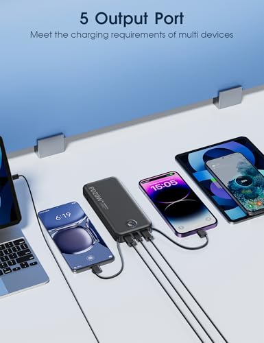 Image of Nusyddy Portable Charger 10000mAh PD20W w /Built-in Cables & Wall Plug Black | PD20W Fast Charging, Battery Indicator, Pass Through Charging, TSA Approved, Compact /Slim, Power Bank for iPhone /iPad /Samsung