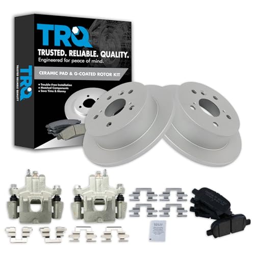 Image of TRQ Rear Brake Pad and Rotor Set Ceramic Solid Rotors Calipers